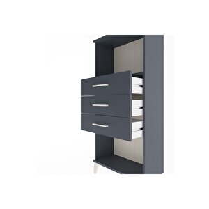 Arges Dolap Tek Raflı 3 Çekmeceli 60x30x134 Antrasit-antrasit