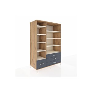 Kronos Dolap 9 Raflı 4 Çekmeceli  132x59x195 Çam-aytaşı/antrasit
