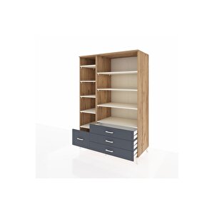 Kronos Dolap 9 Raflı 4 Çekmeceli  132x59x195 Çam-aytaşı/antrasit