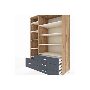 Kronos Dolap 9 Raflı 4 Çekmeceli  132x59x195 Çam-aytaşı/antrasit
