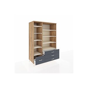 Kronos Dolap 9 Raflı 4 Çekmeceli  132x59x195 Çam-aytaşı/antrasit