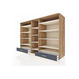 Kronos Dolap 14 Raflı 2 Çekmeceli  220x59x163 Çam-aytaşı/antrasit