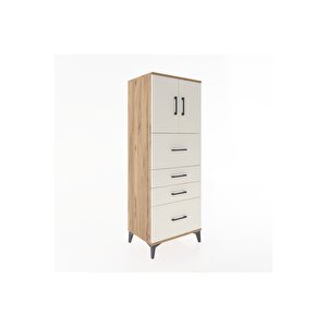 Hyperion Dolap 2 Raflı 4 Çekmeceli 2 Kapaklı 60x44x163 Çam-aytaşı