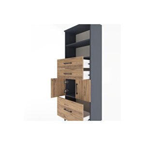 Arges Dolap 3 Raflı 3 Çekmeceli 2 Kapaklı 60x30x163 Antrasit-çam