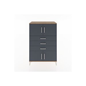 Hyperion Dolap Tek Raflı 3 Çekmeceli 4 Kapaklı 88x44x134 Çam-antrasit