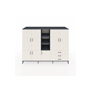 Kronos Dolap 11 Raflı 3 Çekmeceli 7 Kapaklı 220x59x163 Antrasit-aytaşı