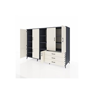 Kronos Dolap 11 Raflı 3 Çekmeceli 7 Kapaklı 220x59x163 Antrasit-aytaşı