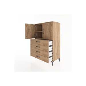Hyperion Dolap 2 Raflı 4 Çekmeceli 2 Kapaklı 88x44x134 Çam-çam