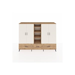 Hyperion Dolap 12 Raflı 3 Çekmeceli 4 Kapaklı 220x44x163 Çam-aytaşı/çam
