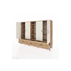 Hyperion Dolap 12 Raflı 3 Çekmeceli 4 Kapaklı 220x44x163 Çam-aytaşı/çam