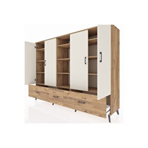 Hyperion Dolap 12 Raflı 3 Çekmeceli 4 Kapaklı 220x44x163 Çam-aytaşı/çam