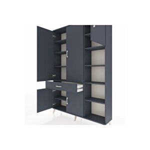 Arges Gardrop 10 Raflı Tek Çekmeceli 5 Kapaklı 132x30x195 Antrasit-antrasit