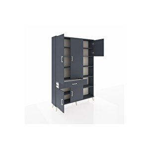 Arges Gardrop 10 Raflı Tek Çekmeceli 5 Kapaklı 132x30x195 Antrasit-antrasit