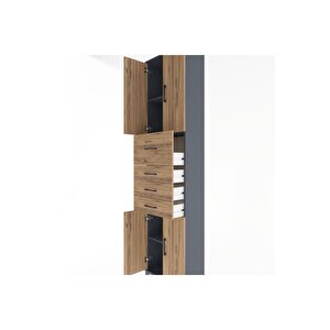 Arges Dolap 3 Raflı 4 Çekmeceli 4 Kapaklı 60x30x243 Antrasit-çam