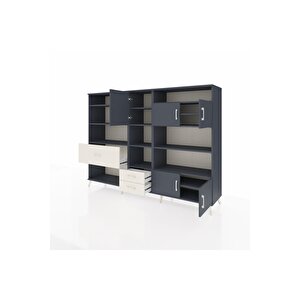 Hyperion Dolap 13 Raflı 3 Çekmeceli 5 Kapaklı 220x44x163 Antrasit-antrasit/aytaşı