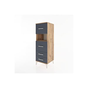Hyperion Dolap Tek Raflı 4 Çekmeceli 44x44x134 Çam-antrasit