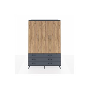 Kronos Dolap 5 Raflı 6 Çekmeceli Tek Askılı 132x59x195 Antrasit-çam/antrasit