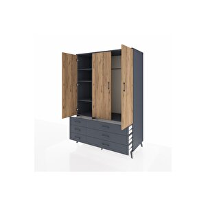 Kronos Dolap 5 Raflı 6 Çekmeceli Tek Askılı 132x59x195 Antrasit-çam/antrasit