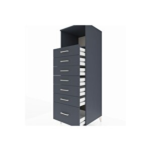 Kronos Dolap Tek Raflı 7 Çekmeceli 60x59x182 Antrasit-antrasit