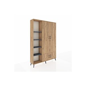 Arges Dolap 6 Raflı 4 Kapaklı Tek Askılı 132x30x195 Çam-çam/antrasit