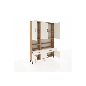 Arges Gardrop 8 Raflı 2 Çekmeceli 6 Kapaklı 132x30x195 Çam-aytaşı