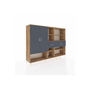 Hyperion Dolap 10 Raflı 2 Çekmeceli 2 Kapaklı 220x44x163 Çam-antrasit