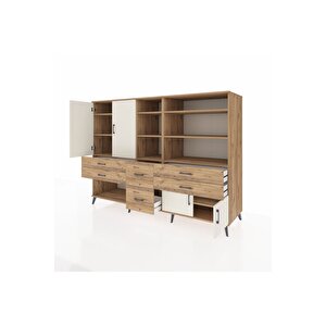 Kronos Dolap 10 Raflı 6 Çekmeceli 4 Kapaklı 220x59x163 Çam-aytaşı/çam