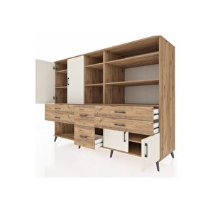 Kronos Dolap 10 Raflı 6 Çekmeceli 4 Kapaklı 220x59x163 Çam-aytaşı/çam