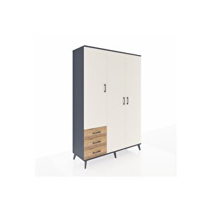 Hyperion Dolap 6 Raflı 3 Çekmeceli Tek Askılı 132x44x195 Antrasit-aytaşı/çam