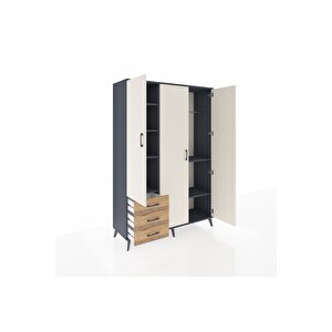 Hyperion Dolap 6 Raflı 3 Çekmeceli Tek Askılı 132x44x195 Antrasit-aytaşı/çam