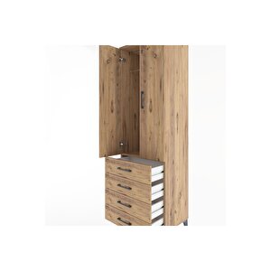 Hyperion Dolap Tek Raflı 4 Çekmeceli Tek Askılı 60x44x195 Çam-çam