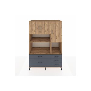 Kronos Dolap 8 Raflı 5 Çekmeceli 3 Kapaklı 132x59x195 Çam-çam/antrasit