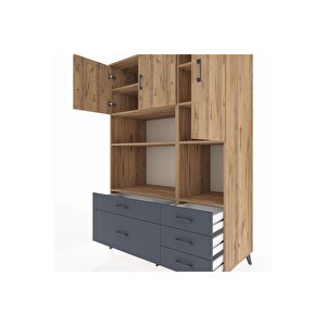 Kronos Dolap 8 Raflı 5 Çekmeceli 3 Kapaklı 132x59x195 Çam-çam/antrasit