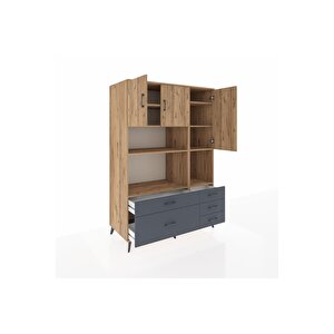 Kronos Dolap 8 Raflı 5 Çekmeceli 3 Kapaklı 132x59x195 Çam-çam/antrasit