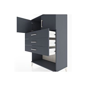 Hyperion Dolap Tek Raflı 3 Çekmeceli 2 Kapaklı 88x44x134 Antrasit-antrasit