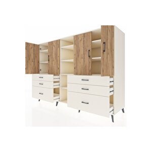 Kronos Dolap 10 Raflı 6 Çekmeceli 4 Kapaklı 220x59x163 Aytaşı-çam/aytaşı