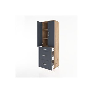 Hyperion Dolap 3 Raflı 3 Çekmeceli 2 Kapaklı 60x44x195 Çam-antrasit