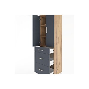 Hyperion Dolap 3 Raflı 3 Çekmeceli 2 Kapaklı 60x44x195 Çam-antrasit