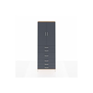 Arges Dolap 4 Raflı 4 Çekmeceli 2 Kapaklı 88x30x243 Çam-antrasit