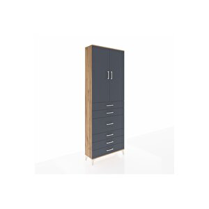 Arges Dolap 4 Raflı 4 Çekmeceli 2 Kapaklı 88x30x243 Çam-antrasit