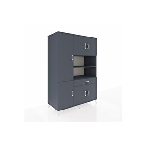 Kronos Dolap 10 Raflı Tek Çekmeceli 6 Kapaklı 132x59x195 Antrasit-antrasit/antrasit