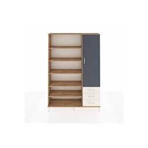 Arges Dolap 9 Raflı 3 Çekmeceli Tek Kapaklı  132x30x195 Çam-antrasit/aytaşı