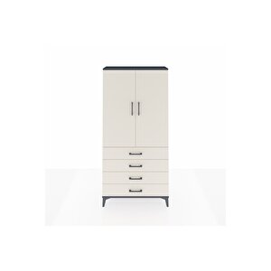 Arges Dolap Tek Raflı 4 Çekmeceli Tek Askılı 88x30x182 Antrasit-aytaşı