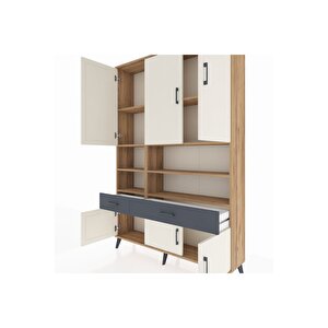 Arges Dolap 8 Raflı 2 Çekmeceli 6 Kapaklı 132x30x195 Çam-aytaşı/antrasit