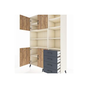 Hyperion Dolap 9 Raflı 4 Çekmeceli 4 Kapaklı 132x44x195 Aytaşı-çam/antrasit