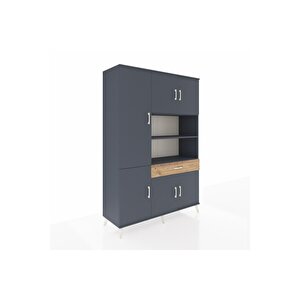 Hyperion Dolap 10 Raflı Tek Çekmeceli 6 Kapaklı 132x44x195 Antrasit-antrasit/çam