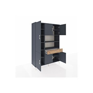 Hyperion Dolap 10 Raflı Tek Çekmeceli 6 Kapaklı 132x44x195 Antrasit-antrasit/çam