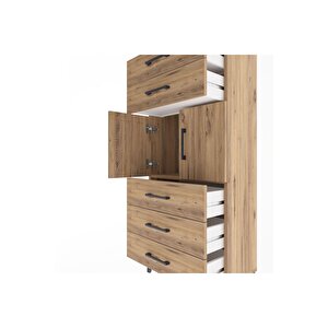 Arges Dolap Tek Raflı 5 Çekmeceli 2 Kapaklı 60x30x134 Çam-çam