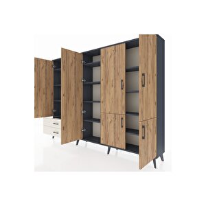 Arges Dolap 12 Raflı 2 Çekmeceli 7 Kapaklı 220x30x163 Antrasit-çam/aytaşı