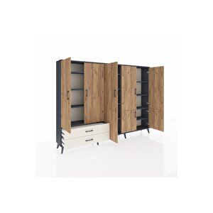 Arges Dolap 12 Raflı 2 Çekmeceli 7 Kapaklı 220x30x163 Antrasit-çam/aytaşı